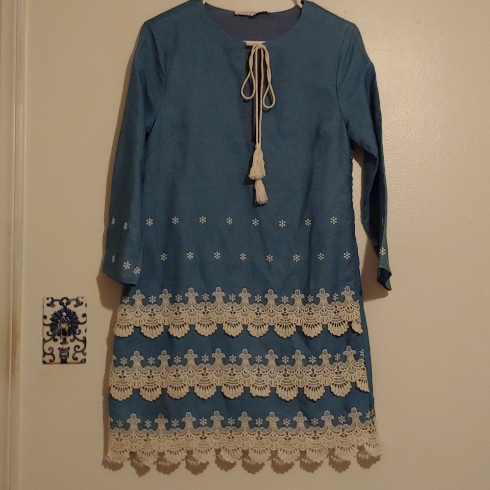 Chambray crochet dress